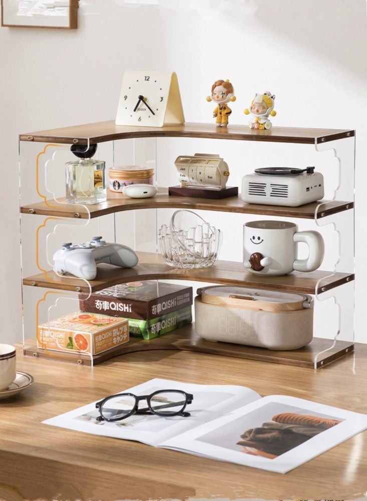 Kutis 4-Tier Storage Rack Desktop Shelves Organizer Corner Shelf Bamboo/Acrylic Brown 49x32x93 cm - Image 2
