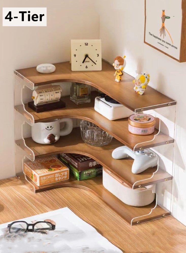 Kutis 4-Tier Storage Rack Desktop Shelves Organizer Corner Shelf Bamboo/Acrylic Brown 49x32x93 cm - Image 1