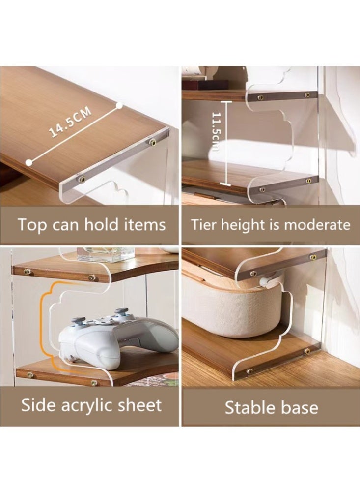 Kutis 4-Tier Storage Rack Desktop Shelves Organizer Corner Shelf Bamboo/Acrylic Brown 49x32x93 cm - Image 4