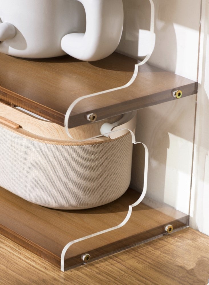 Kutis 4-Tier Storage Rack Desktop Shelves Organizer Corner Shelf Bamboo/Acrylic Brown 49x32x93 cm - Image 5