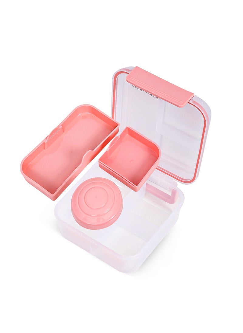 3/4/5 Compartment Convertible 1250ml Bento Lunch Box With 150ml Gravy Bowl - Pink