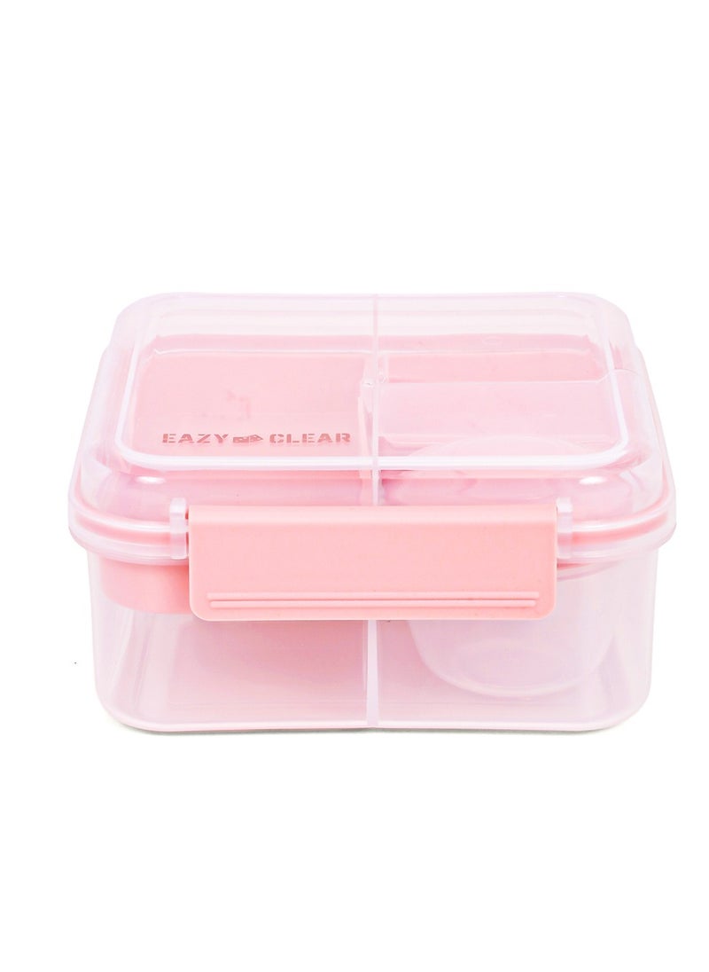 3/4/5 Compartment Convertible 1250ml Bento Lunch Box With 150ml Gravy Bowl - Pink