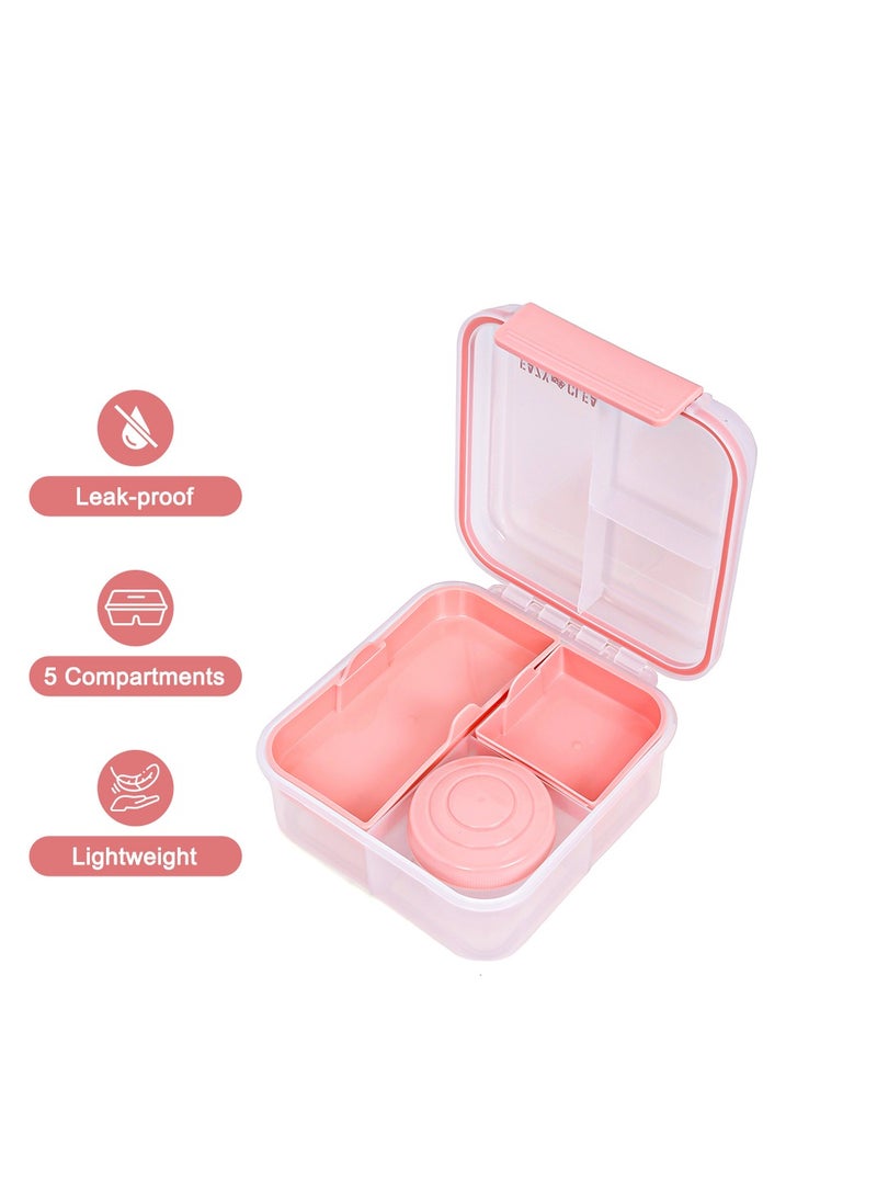 3/4/5 Compartment Convertible 1250ml Bento Lunch Box With 150ml Gravy Bowl - Pink