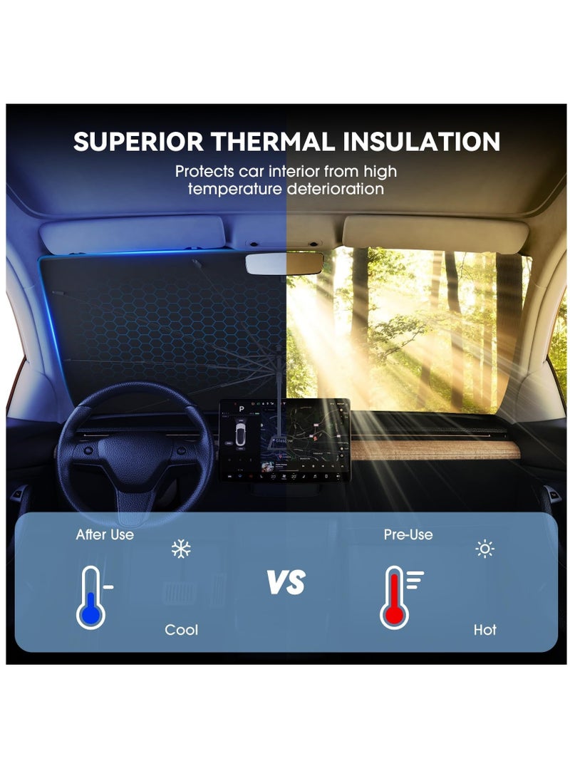 Foldable Car Windshield Sun Shade Umbrella, 360° Rotating Sunshade for Car Windshield Front Window Reflective Heat Automotive Interior Sun Protection for Cars Spring Structure Umbrella Edge Prote - Image 4