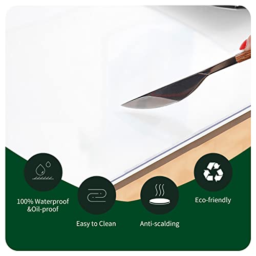 FEHAONST Clear PVC Table Protector Waterproof Crystal Plastic Table Pad for Dining Table Writing Desk Dresser TV Bench 16x67 Inch Non-Slip Vinyl Desk Mat on Top of Desk Easy Clean 1.5mm Thick Pet Feeding Mat - Image 4