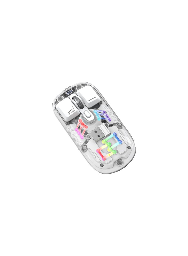 ماوس لاسلكي بلوتوث ميكانيكي شفاف ثنائي الوضع بتوصيل Bluetooth و2.4 جيجا هرتز مع غطاء علوي مغناطيسي وقابل لإعادة الشحن مزود بإضاءة خلفية RGB للألعاب والرياضات الإلكترونية لأجهزة الكمبيوتر المكتبية والمحمولة والأجهزة اللوحية باللون الأبيض - Image 1