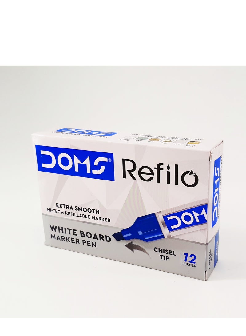 DOMS White Board Marker Pen Chisel Tip Blue Colour Pack of 12 Pieces - Image 1