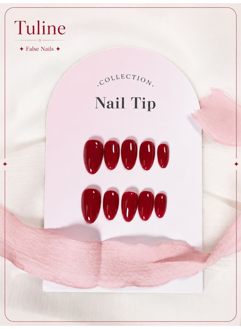 Tuline Valentine's Day Nail Art Set, 10pcs Handmade Sweet Style Nail Stickers, Medium Almond Shape, Glossy Watermelon red Fake Nails, Suitable For Holidays And Daily Nail Art, Set Includes 1 Nail File, 1 Jelly Gel Nail Sticker. - Image 2