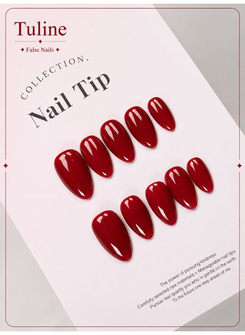 Tuline Valentine's Day Nail Art Set, 10pcs Handmade Sweet Style Nail Stickers, Medium Almond Shape, Glossy Watermelon red Fake Nails, Suitable For Holidays And Daily Nail Art, Set Includes 1 Nail File, 1 Jelly Gel Nail Sticker. - Image 1