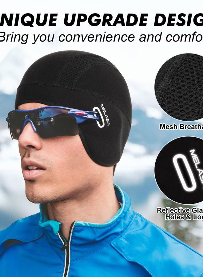 MELASA Thermal Fleece Skull Cap Beanie with Glasses Holes, Ear Warmer Helmet Liner, Winter Cycling Bike Hat for Men Women Black - Image 3