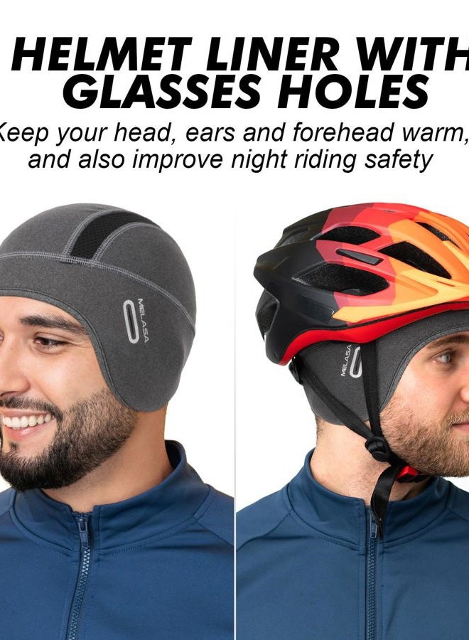 MELASA Thermal Fleece Skull Cap Beanie with Glasses Holes, Ear Warmer Helmet Liner, Winter Cycling Bike Hat for Men Women Black - Image 4
