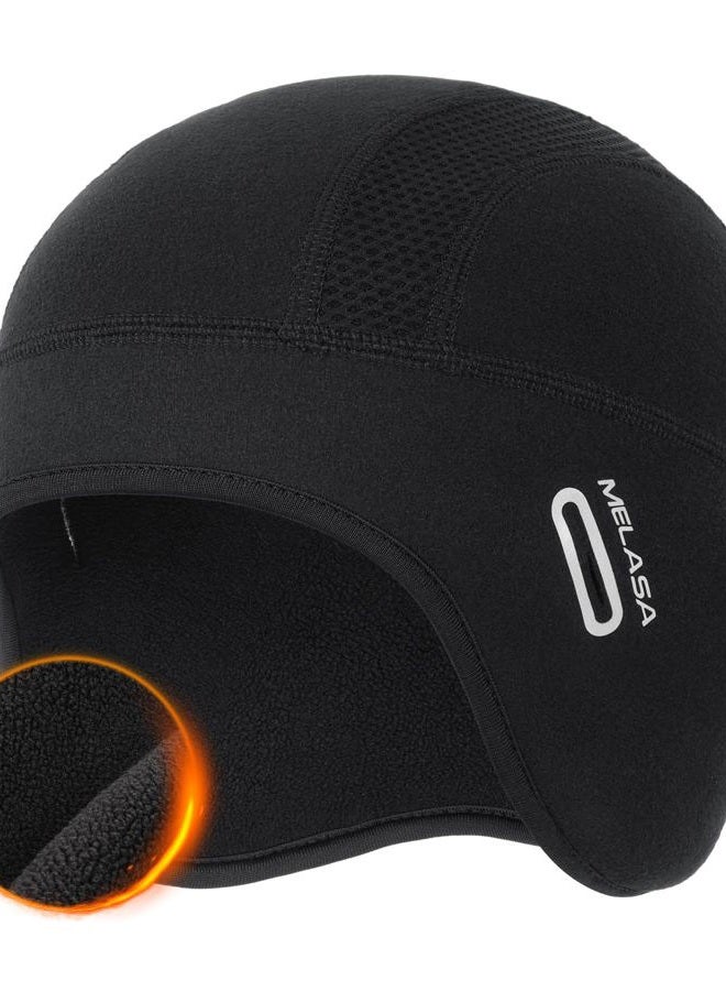 MELASA Thermal Fleece Skull Cap Beanie with Glasses Holes, Ear Warmer Helmet Liner, Winter Cycling Bike Hat for Men Women Black - Image 1