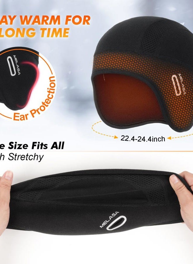 MELASA Thermal Fleece Skull Cap Beanie with Glasses Holes, Ear Warmer Helmet Liner, Winter Cycling Bike Hat for Men Women Black - Image 5