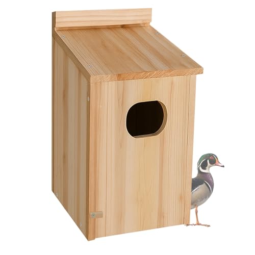 Amcortn Duck House Wood Duck Houses for Outside Duck Nesting Box Outdoor Shelter for Pond Wetland Ducks and Hooded Mergansers 17x10x10 Inches - Image 1
