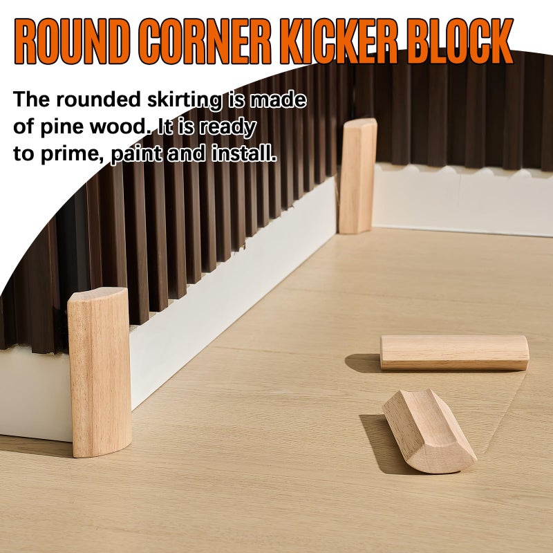 ReliThick 8 Pcs 5.5 x 3/4 Rounded Outside Bullnose Corner Non-Sticky Baseboard Molding and Trim Block Pine Baseboard Molding Trim Fits Standard for 3/4 Rounded Bullnose Corners - Image 5
