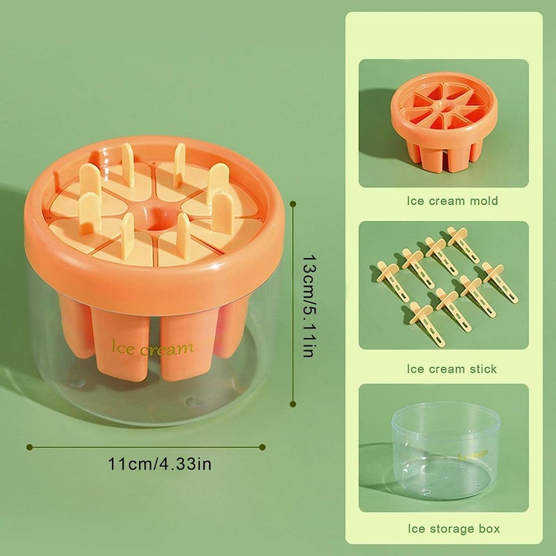 LEKORED Set of 6 Plastic Reusable Ice Pop Makers Homemade Popsicle Frozen Ice Cream Moulds Tray Kulfi Candy Ice Lolly Mold for Children Adults Orange - Image 4