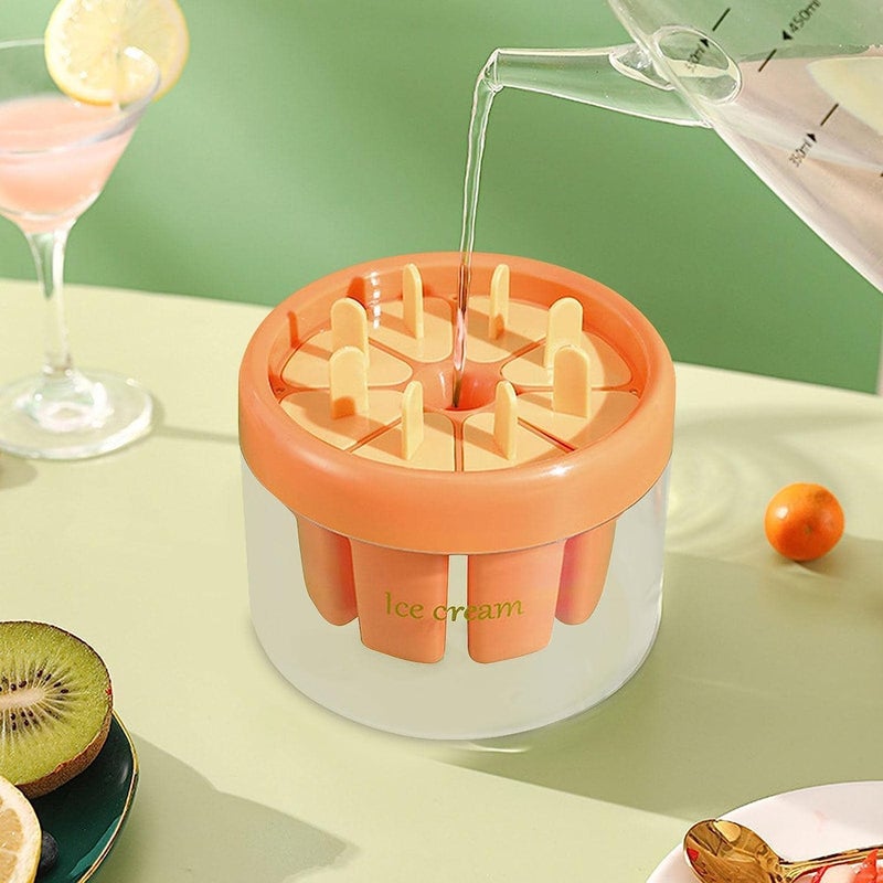 LEKORED Set of 6 Plastic Reusable Ice Pop Makers Homemade Popsicle Frozen Ice Cream Moulds Tray Kulfi Candy Ice Lolly Mold for Children Adults Orange - Image 1