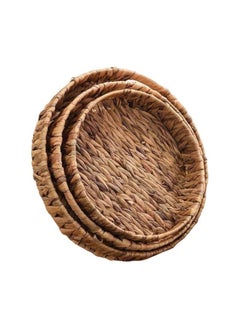 Spaceshoop Rattan Serving Tray with Handles Set of 3 Hand Woven Wicker Tray Rustic Decorative Tray for Breakfast Drinks Snack Bread for Coffee Table Bar Dinner Parties Kitchen Organizer Round 30-35-40  - Image 3