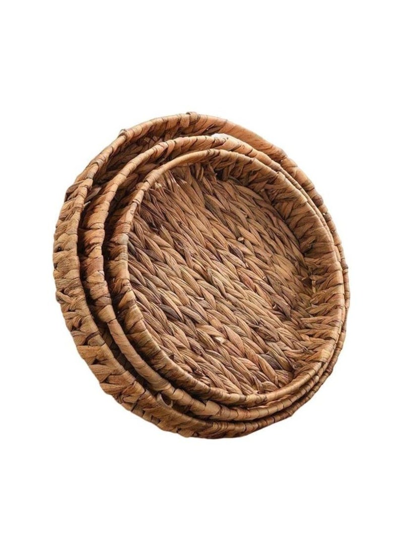 Spaceshoop Rattan Serving Tray with Handles Set of 3 Hand Woven Wicker Tray Rustic Decorative Tray for Breakfast Drinks Snack Bread for Coffee Table Bar Dinner Parties Kitchen Organizer Round 30-35-40  - Image 3