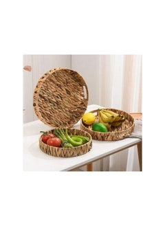 Spaceshoop Rattan Serving Tray with Handles Set of 3 Hand Woven Wicker Tray Rustic Decorative Tray for Breakfast Drinks Snack Bread for Coffee Table Bar Dinner Parties Kitchen Organizer Round 30-35-40  - Image 2
