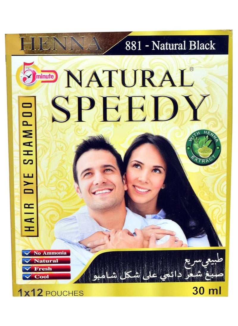 Henna Speedy Hair Dye Shampoo Natural Black 12 x 30ml  - Image 1