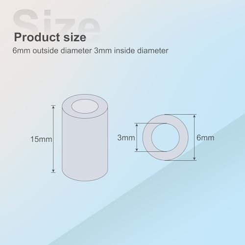 HiPicco Aluminum Spacers 3mm Bore x 6mm OD x 15mm Length Unthreaded Standoff Bushing Plain Finish Round Metal Spacer, Fits M3 Screws Bolts Rods 20 Pack - Image 2