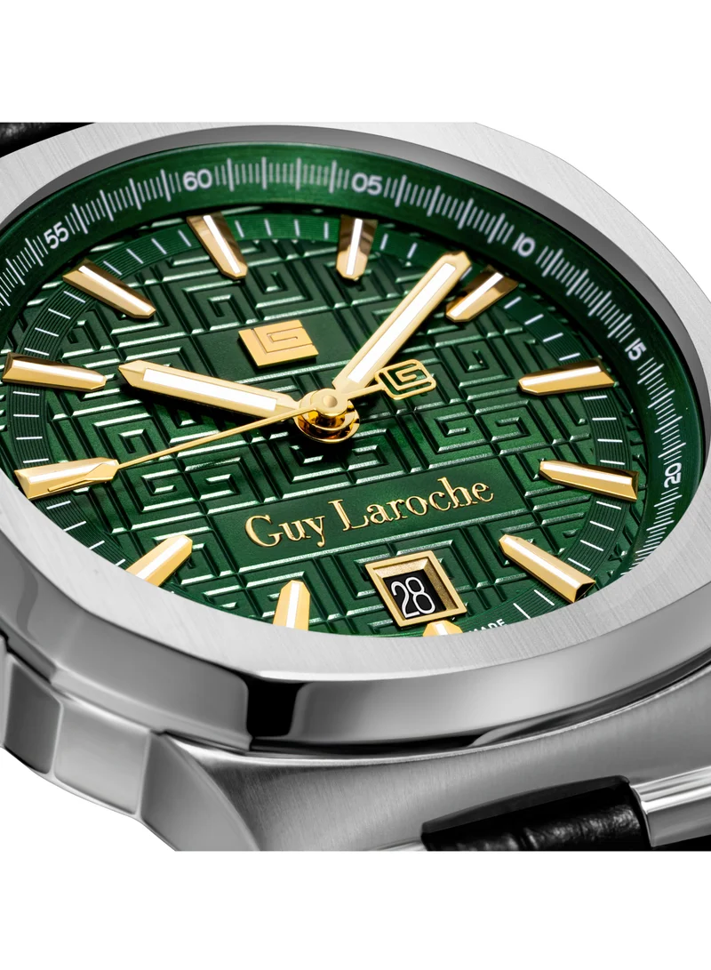 Guy Laroche Charlie Watch for Men with Black Genuine Leather Strap 45 mm 5 Atm