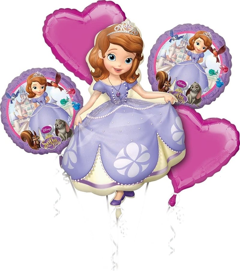 amscan 3268401 Disney Junior Foil Balloon Bouquet with Sofia the First Design-5 Pcs - Image 1
