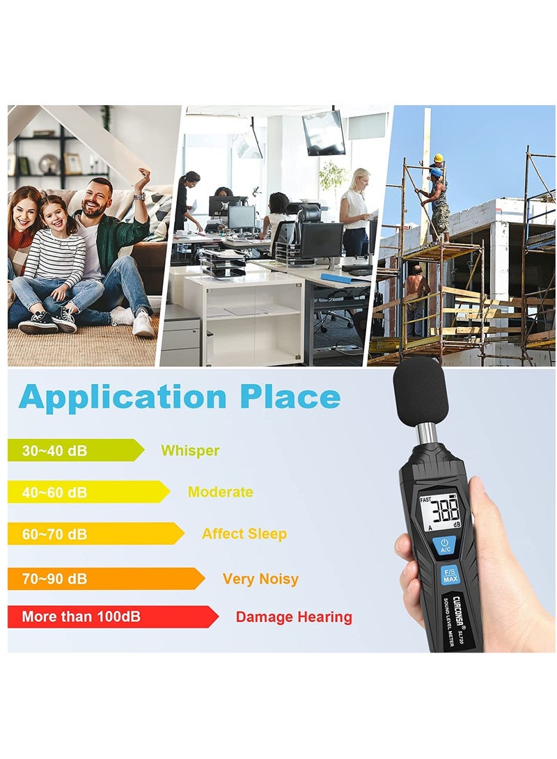 Cobest Decibel Meter, Sound Level Meter, Portable SPL Meter, 30dB to 130dB, LCD Display, can be used in Homes, Factories, and Streets. - Image 4