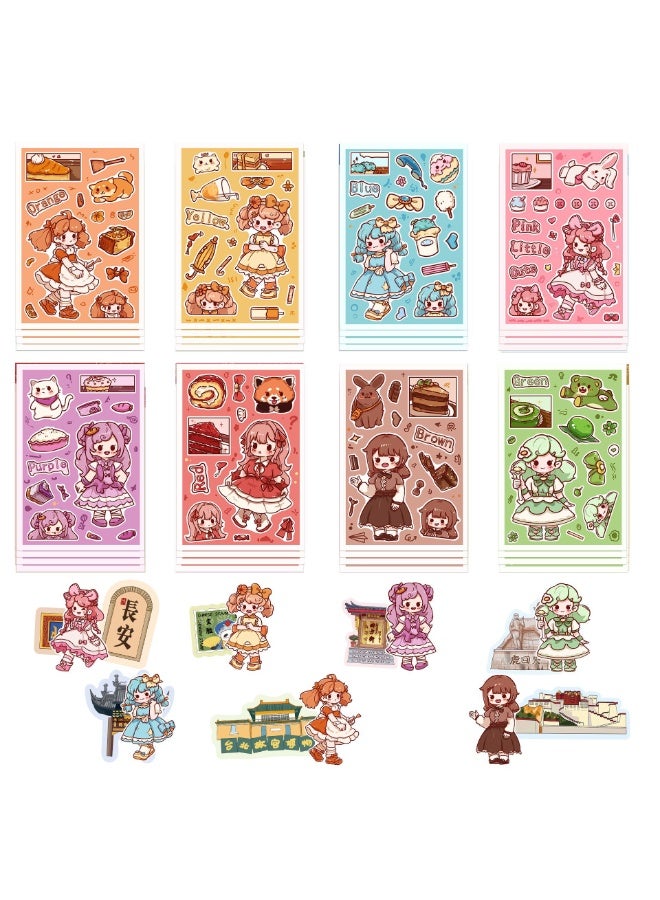 NIBEMINENT 8 Pcs Cartoon Little Duoduo girl Deco Kit Waterproof Stickers, High Definition Printing Bright Colors, Suitable for Laptop Skateboard Luggage Water Bottle Guitar DIY - Image 1