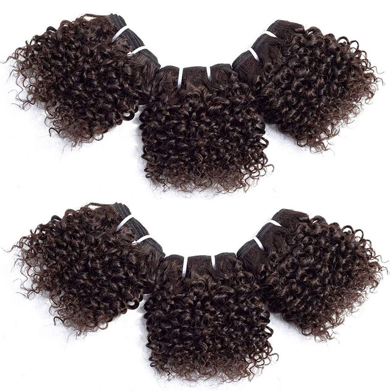Aiokrtse Peruvian Virgin Hair Short Kinky Curly Human Hair Weave Bundles 6 Bundles 6 inches with 1 Small Closure 238 Grams Light Brown Color