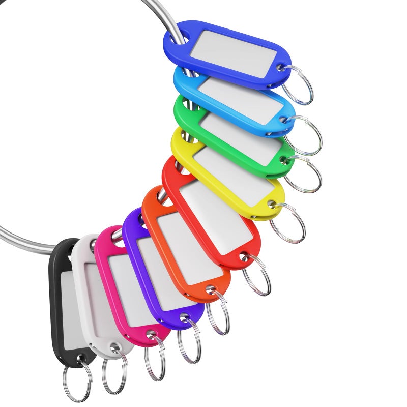 Eowllo 70 Pcs Plastic Colored Key Ring Tags with Labels - Key Tags Identifiers,Name Tags and Labels,Adapt to USB Drive,Key Chains with Label,Pets Key Id,Small Luggage - Image 1