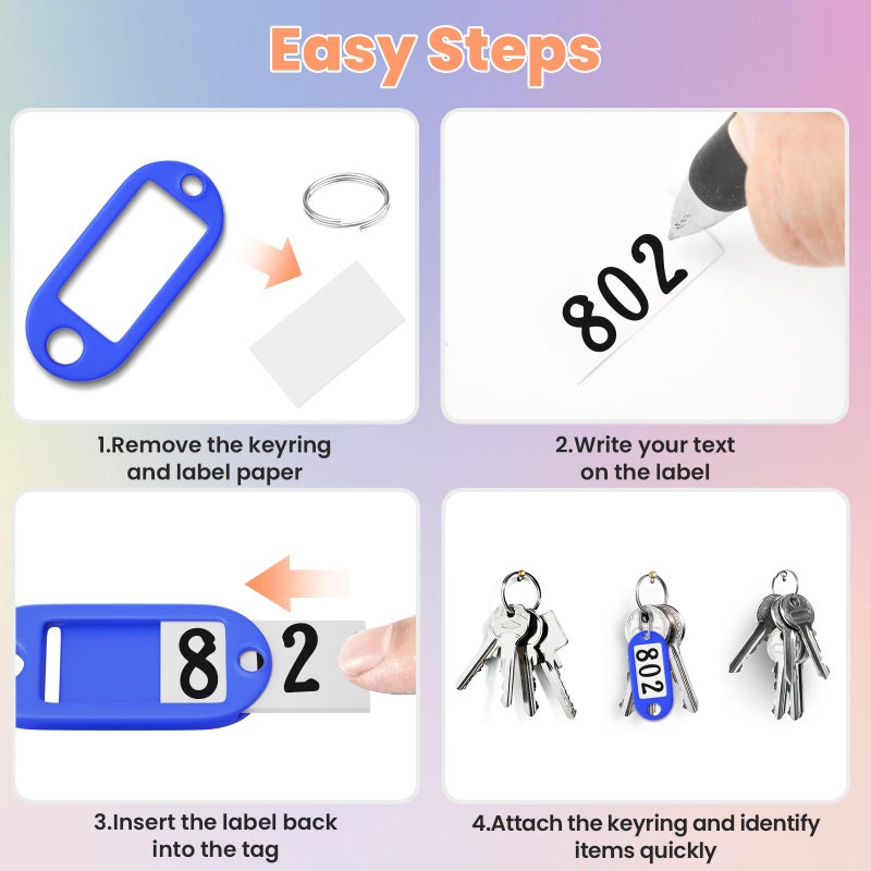 Eowllo 70 Pcs Plastic Colored Key Ring Tags with Labels - Key Tags Identifiers,Name Tags and Labels,Adapt to USB Drive,Key Chains with Label,Pets Key Id,Small Luggage - Image 3