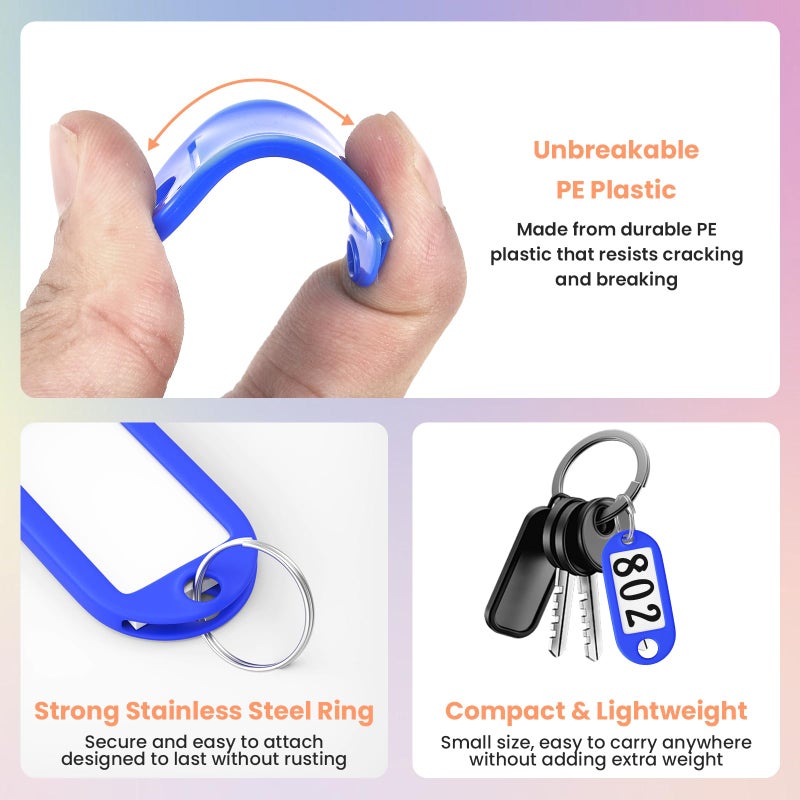Eowllo 70 Pcs Plastic Colored Key Ring Tags with Labels - Key Tags Identifiers,Name Tags and Labels,Adapt to USB Drive,Key Chains with Label,Pets Key Id,Small Luggage - Image 4