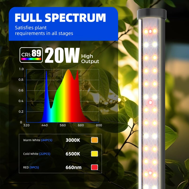 Barrina Standing Grow Light for Indoor Plants, 20W 2FT Desk LED Plant Light, Hanging and Standing, Table Top Full Spectrum Vertical Grow Lights with Stand and On/Off Switch, Ideal for Plants Growth - Image 3