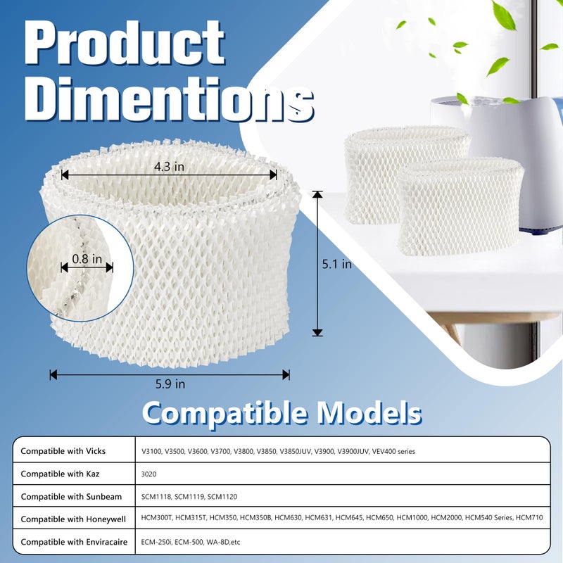Funmit Wf2 Humidifier Filter Replacement For Vicks Kaz Humidifier Starry Night Cool Mist V3500N V3700 V3100 V3900 Sunbeam 1118 1119 Honeywell Hcm-300T Hcm-350 Wa-8D Enviracaire Ecm-500 4 Pack - Image 3