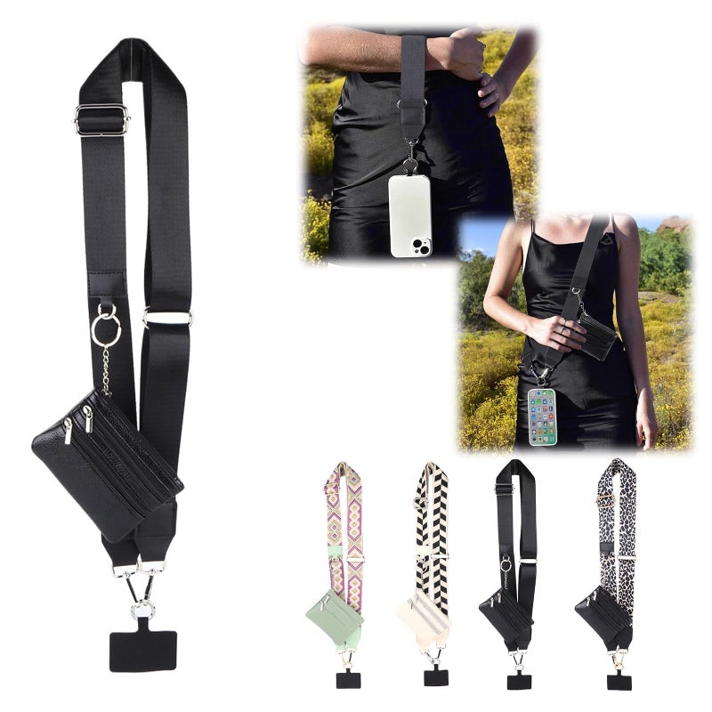 The mobile phone strap is replaceable and removable, the portable strap is matched with a change purse, a lanyard, black. - Image 1