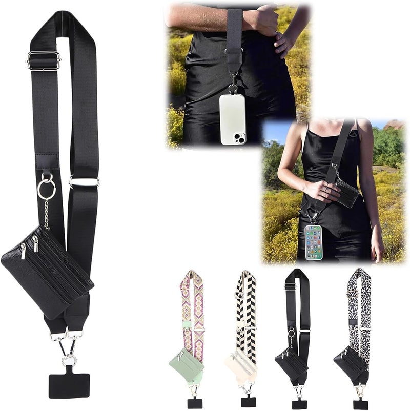 The mobile phone strap is replaceable and removable, the portable strap is matched with a change purse, a lanyard, black. - Image 2