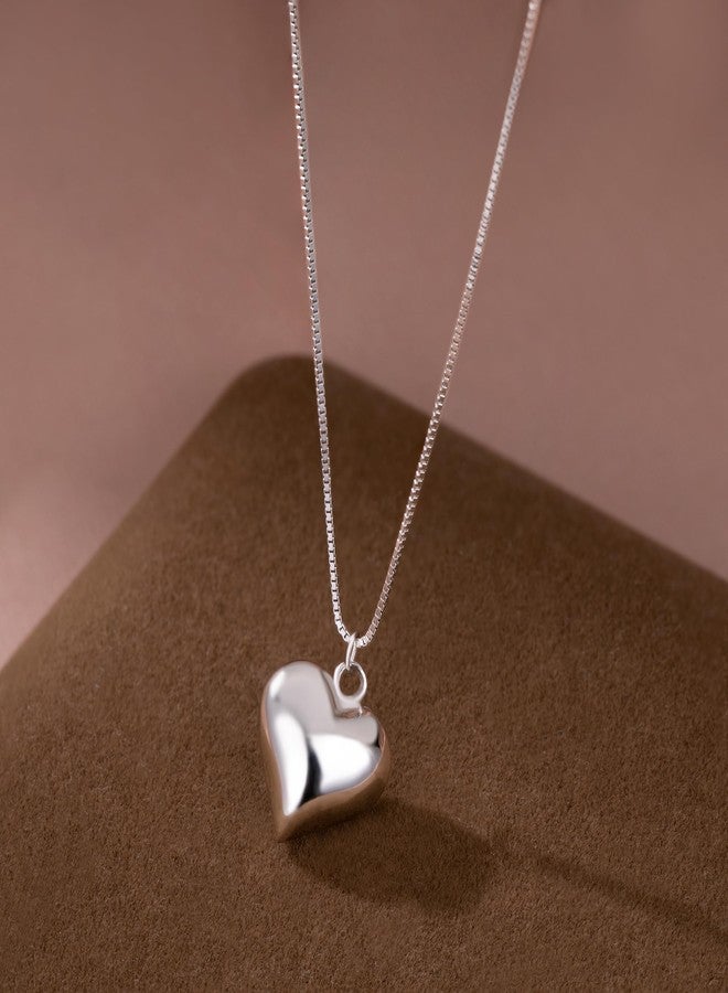 SLUYNZ 925 Sterling Silver Chunky Love Heart Choker Necklace for Women Teen Girls Simple Love Heart Pendant Necklace (A-SILVER) - Image 3