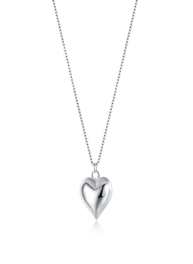 SLUYNZ 925 Sterling Silver Chunky Love Heart Choker Necklace for Women Teen Girls Simple Love Heart Pendant Necklace (A-SILVER) - Image 1