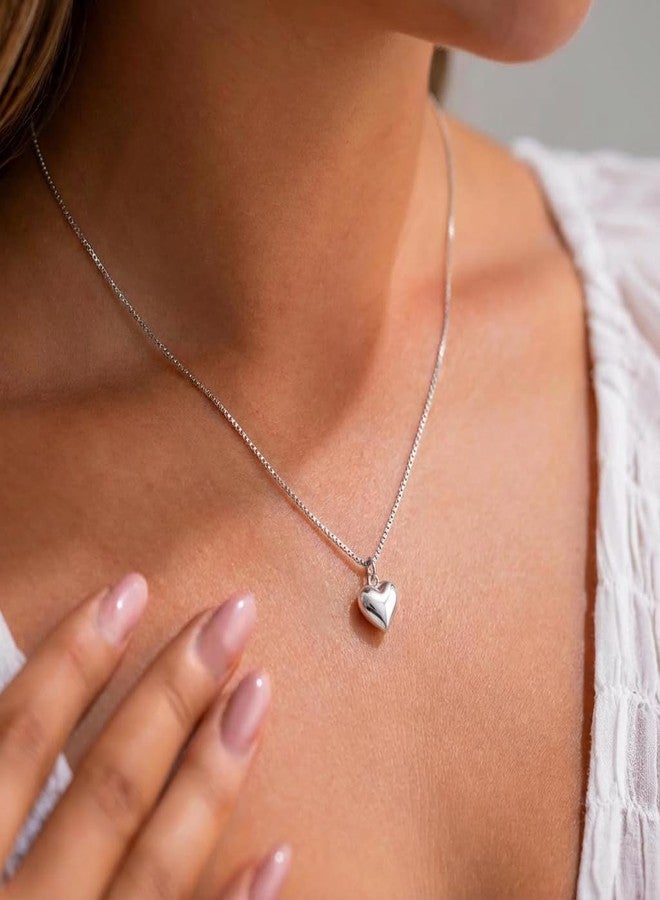 SLUYNZ 925 Sterling Silver Chunky Love Heart Choker Necklace for Women Teen Girls Simple Love Heart Pendant Necklace (A-SILVER) - Image 4