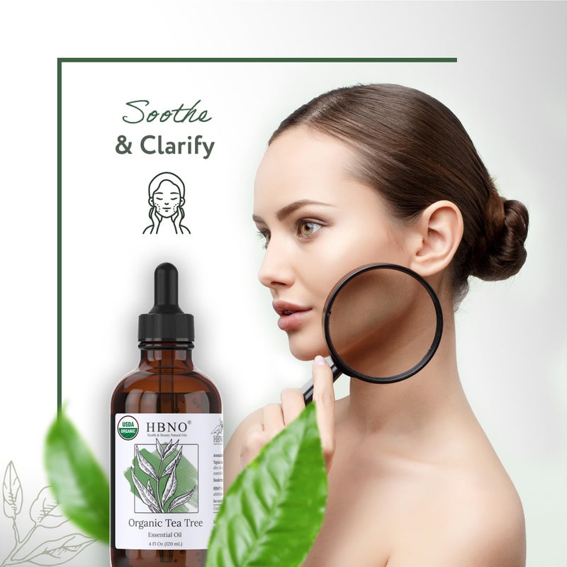HBNO California Bottled Organic Tea Tree Oil for Skin & Hair - 4 fl oz (120ml) - USDA Certified Organic Tea Tree Oil for Aromatherapy - Image 5