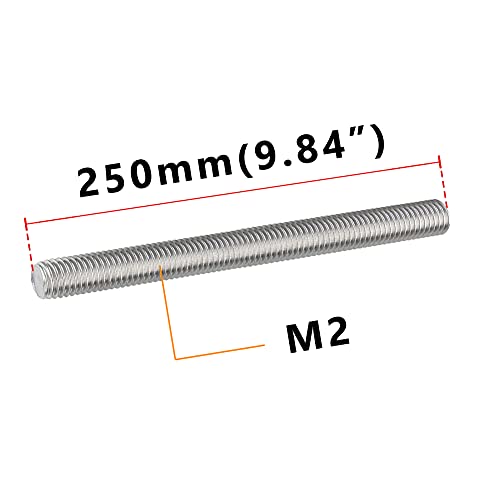 Feelers 304 Stainless Steel M2-0.4 Fully All Threaded Rod, Long Threaded Screw, Right Hand Threads, 250mm Length【Pack of 2】 - Image 2