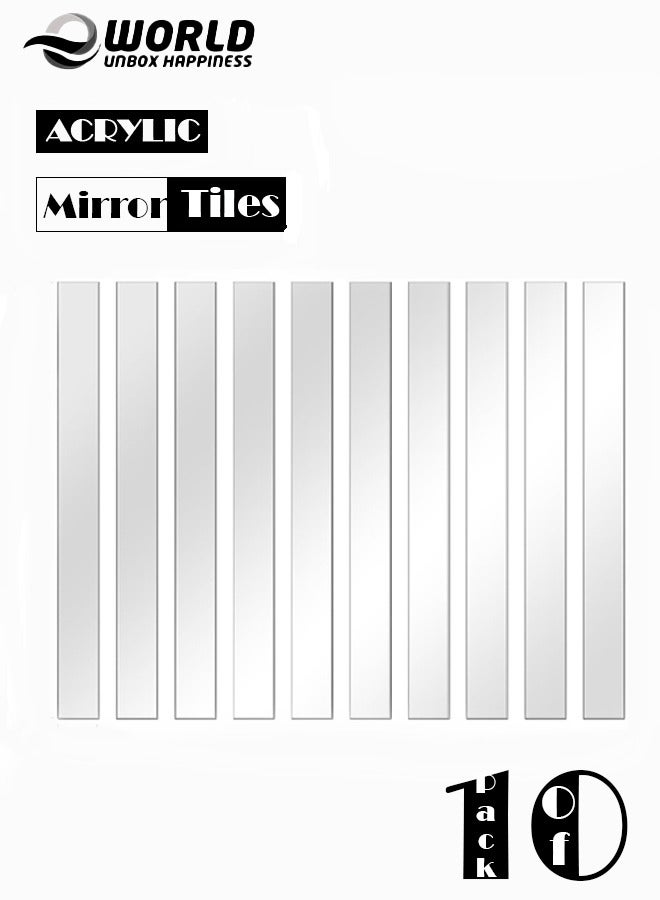 Eworld 10Pcs Acrylic Self-Adhesive Mirror Surface Wall Stickers, Striped Design Removable Mirror Tiles for Home Decor, Living Room, Bedroom, TV Background and Bathroom Decoration in Silver  - Image 1
