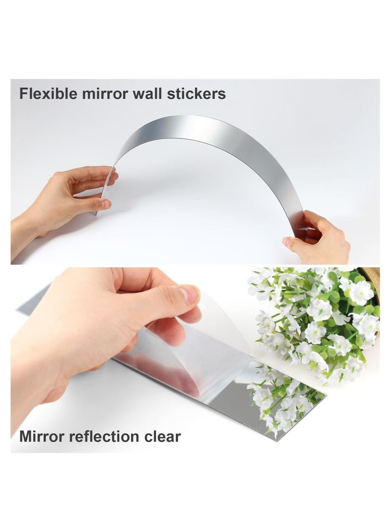 Eworld 10Pcs Acrylic Self-Adhesive Mirror Surface Wall Stickers, Striped Design Removable Mirror Tiles for Home Decor, Living Room, Bedroom, TV Background and Bathroom Decoration in Silver  - Image 4