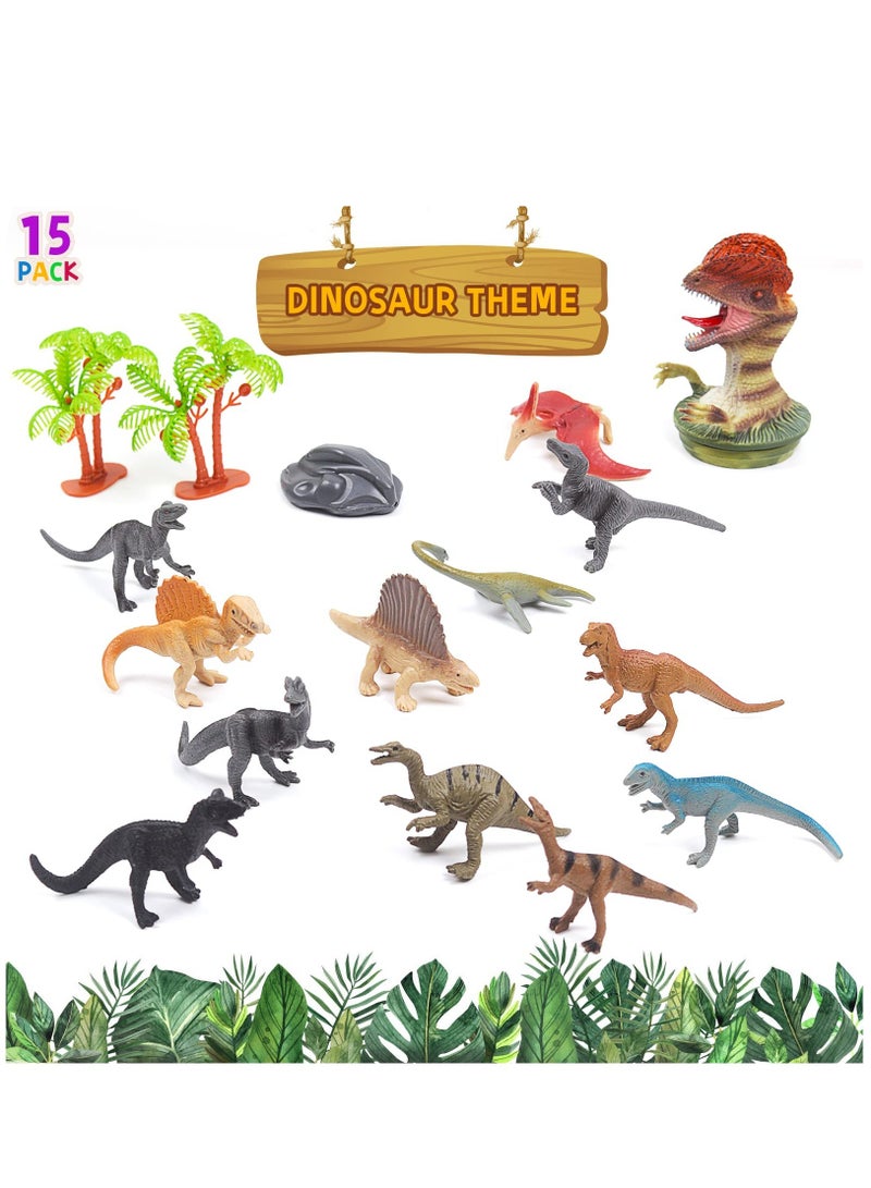 Mini Dinosaur Toy Set, Mini Safari Dinosaurs Figure Creatures in Tube 15 pcs Set | Realistic Tiny Little Animals for Sensory Bin, Birthday Party Favor, Toddler 3-5, Safair Dinosaurs - Image 2
