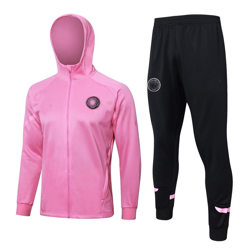 Generic Autumn Winter Warm-up PSG Inter Barca Soccer Hooded Jacket F570# Miami Powder 