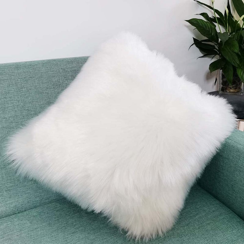 HOLA FIESTA HOLA FIESTA Fluffy Throw Pillow Cover Covered by White and top Black Long Hair for Couch Sofa Bed Decoration in Bedroom or Livingroom18 X 18 inch Cushion Cover