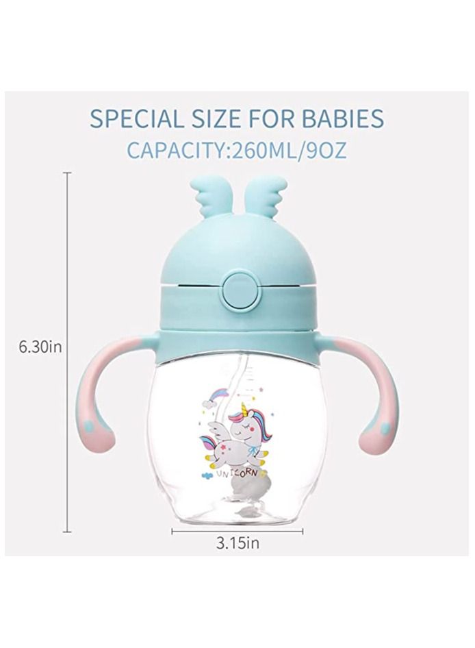 شو وو Baby Bottles, Sippy Cup with Flashing Lights, 260ML Kids Water Bottle Toddler Cups Weighted Straw Spill Proof Leak-Proof Removable Handles for Toddlers Fun Gifts Boys (Blue) - Image 3