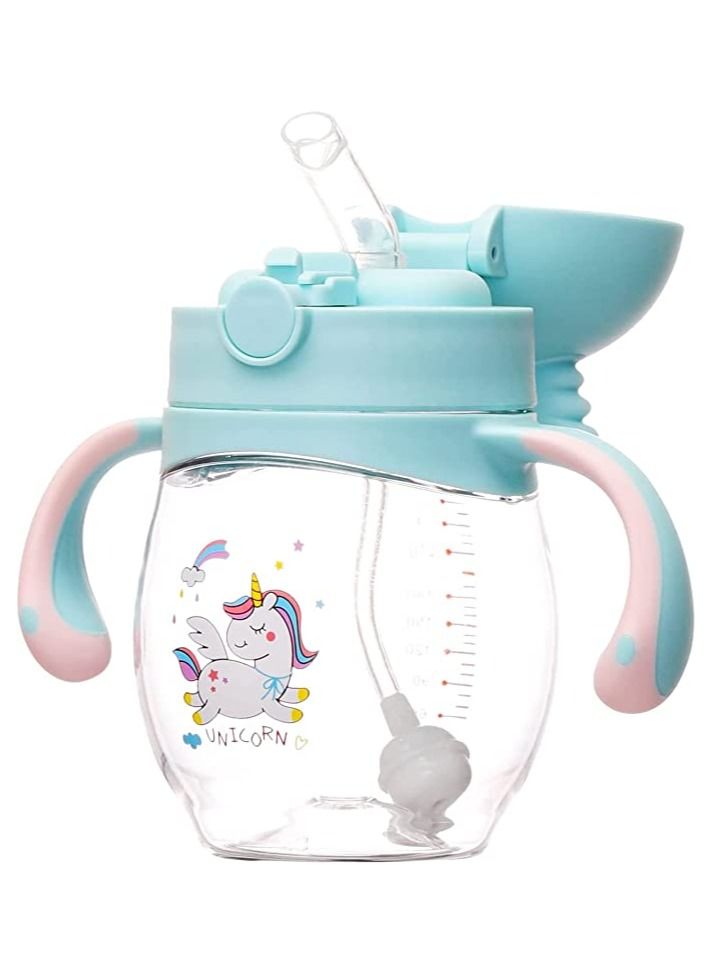 شو وو Baby Bottles, Sippy Cup with Flashing Lights, 260ML Kids Water Bottle Toddler Cups Weighted Straw Spill Proof Leak-Proof Removable Handles for Toddlers Fun Gifts Boys (Blue) - Image 1